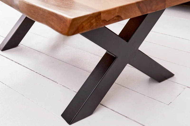 Table basse design AMAZONAS 110 cm marron bois massif de sheesham bordé d'arbre