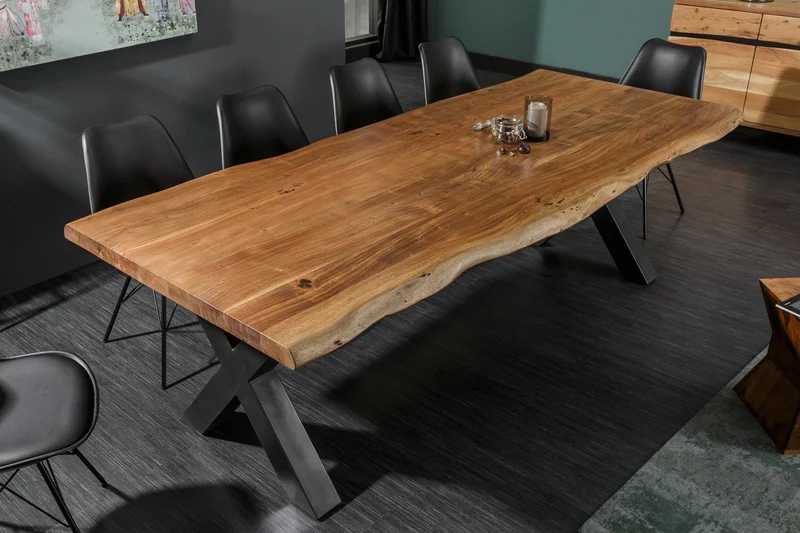 Table à manger en bois massif MAMMUT NATURE 240cm bord en acacia cadre en X plateau 6cm