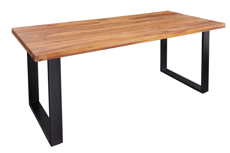 Table à manger en bois massif IRON CRAFT 200 cm marron noir finition pierre de Sheesham Industriel