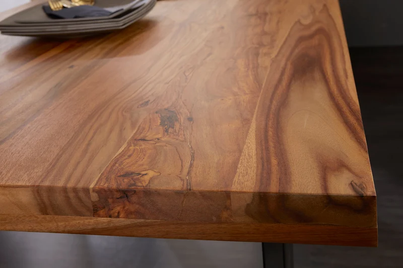 Table à manger en bois massif IRON CRAFT 200 cm marron noir finition pierre de Sheesham Industriel