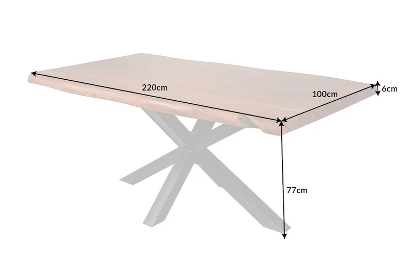 Table à manger en bois massif MAMMUT NATURE 220cm structure en métal acacia bord en arbre noir plateau 6cm