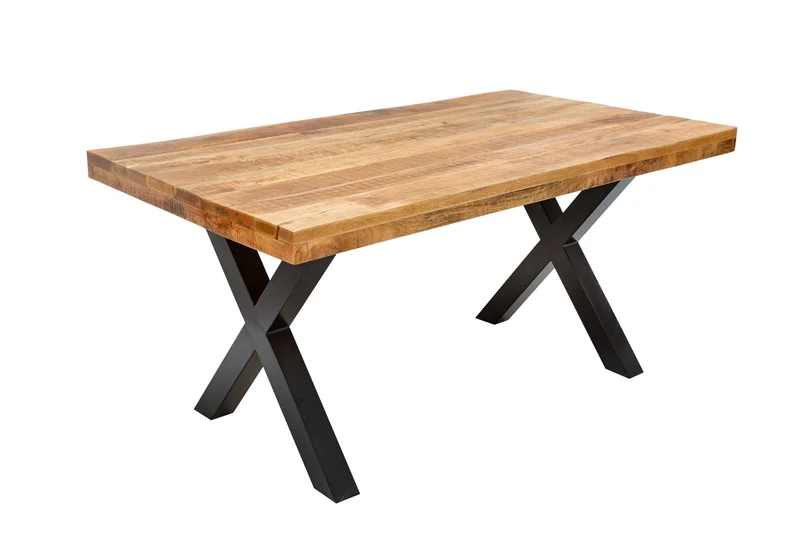 Table à manger solide IRON CRAFT 160cm en bois de manguier naturel design industriel métal noir