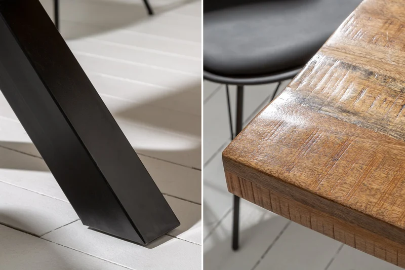 Table à manger solide IRON CRAFT 160cm en bois de manguier naturel design industriel métal noir