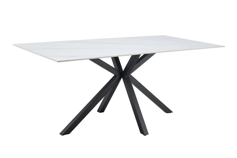 Table à manger moderne GALAXIE 180cm céramique blanche structure étoile métal noir