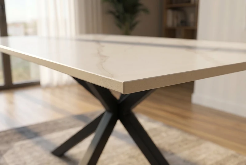 Table à manger moderne GALAXIE 180cm céramique blanche structure étoile métal noir