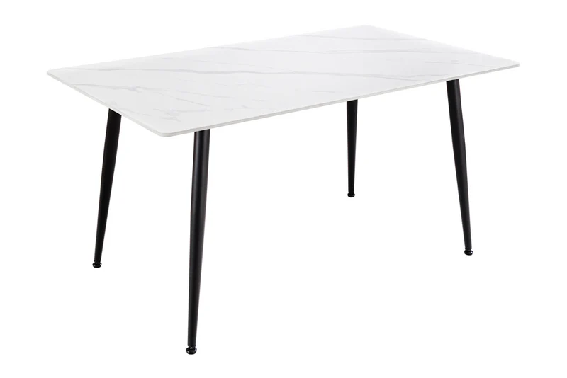 Table à manger moderne MILANO 140cm céramique blanche pieds métal noir