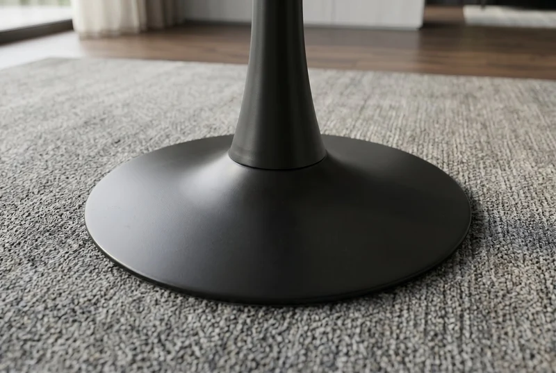 Table à manger ronde LYON 80cm table de bistro en céramique marbre anthracite piètement pilier noir