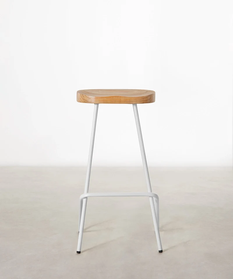 Taburete Alto en Acero y Madera Kai