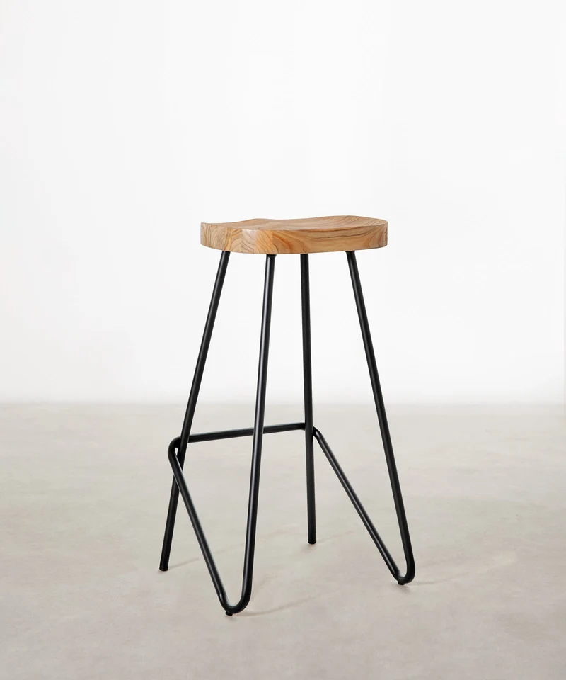 Taburete Alto en Acero y Madera Kai