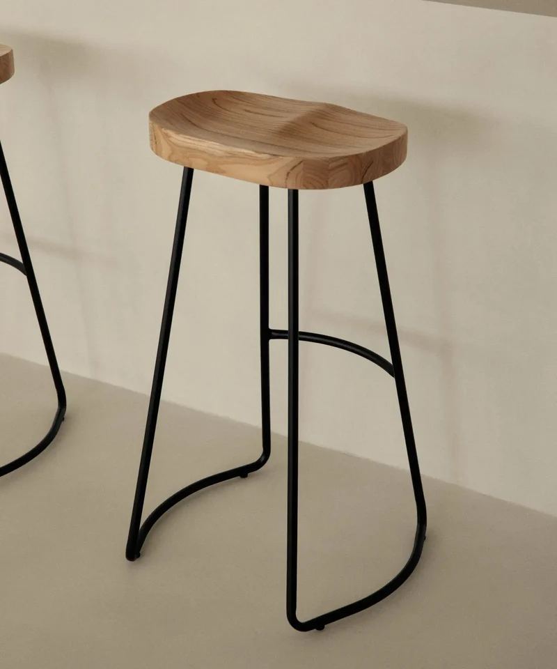 Taburete Alto en Acero y Madera Mel