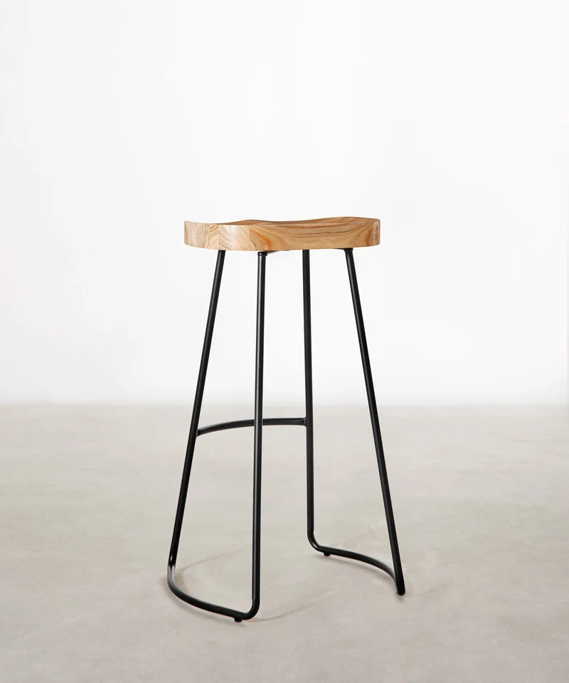 Taburete Alto en Acero y Madera Mel