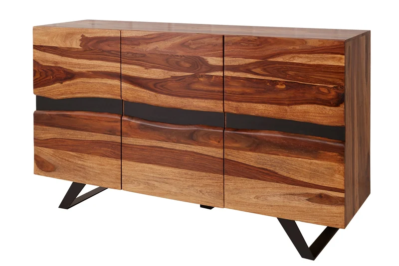 Buffet en bois massif AMAZONAS 150cm bord sapin marron structure métal noir