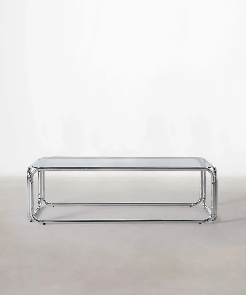 Mesa de Centro Rectangular de Metal y Cristal Templado Mai (120x60cm)