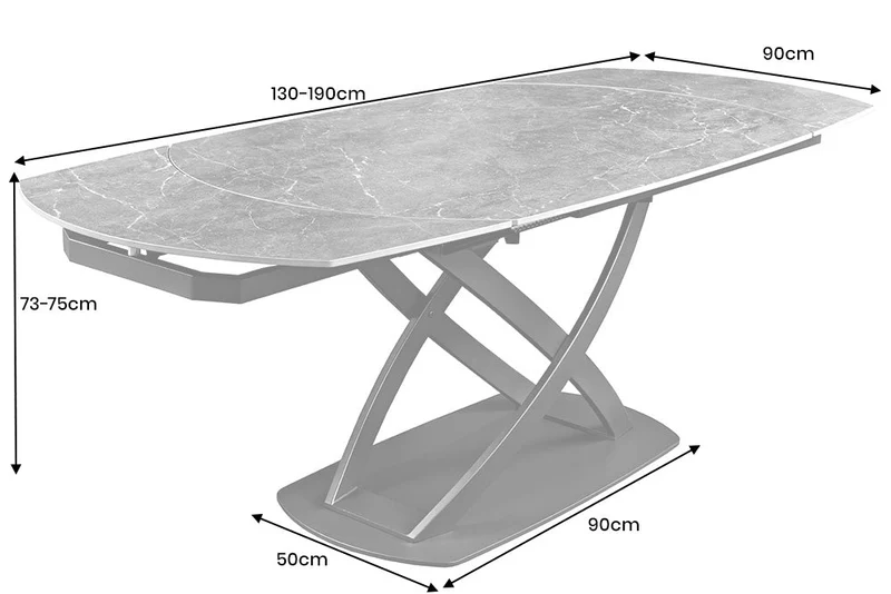 Table à manger extensible INCEPTION 130-190cm anthracite ovale céramique noir métal