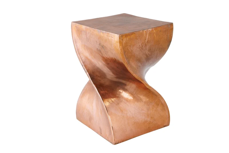 Table d'appoint sculpturale TWIST 45cm table de chevet artisanale en métal flammé cuivré