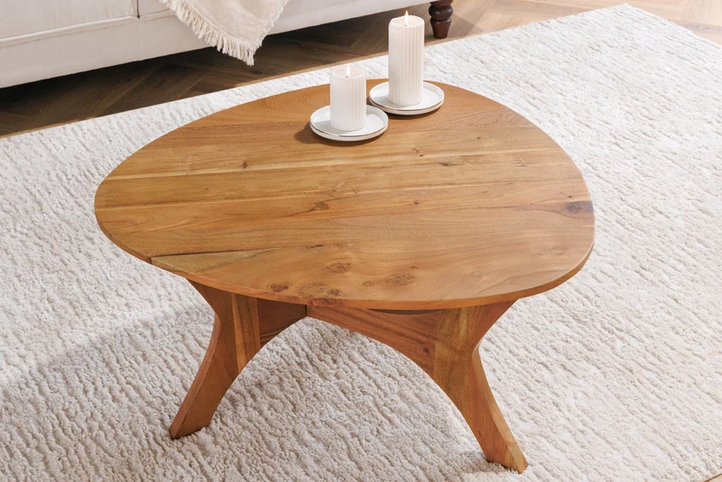 Table basse en bois massif ARCHITECTURE 70cm finition miel naturel acacia triangulaire