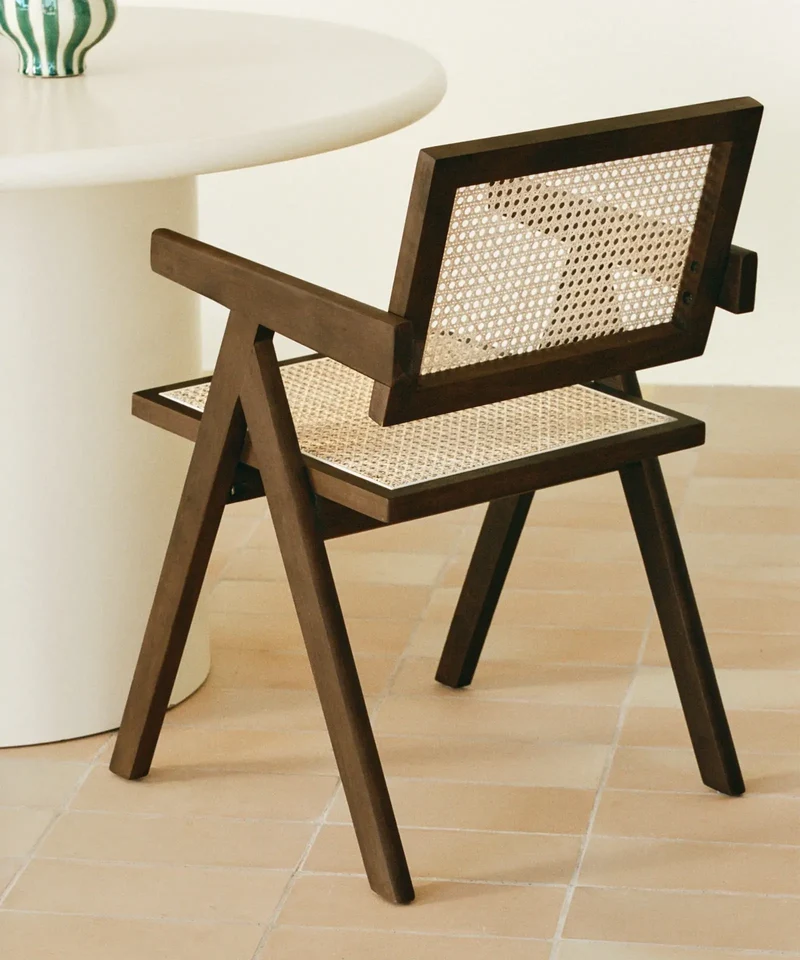 Silla de Comedor en Madera y Ratán con Reposabrazos Chiara Arms