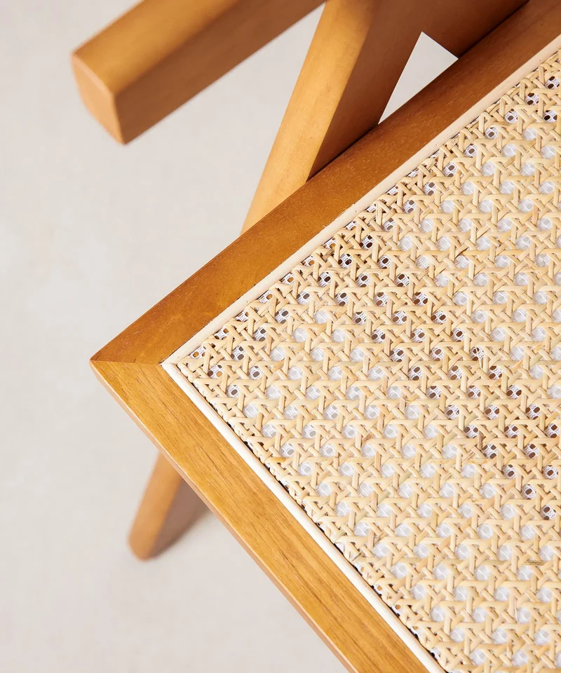 Silla de Comedor en Madera y Ratán con Reposabrazos Chiara Arms