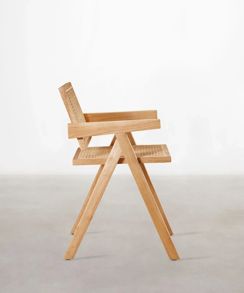 Silla de Comedor en Madera y Ratán con Reposabrazos Chiara Arms