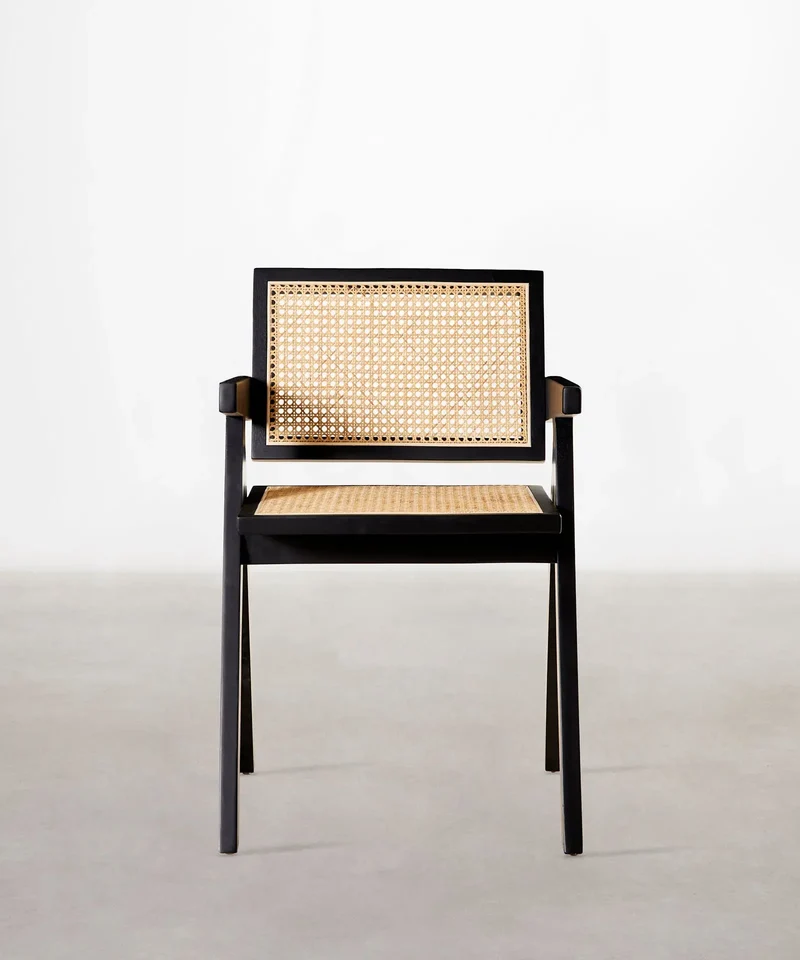 Silla de Comedor en Madera y Ratán con Reposabrazos Chiara Arms