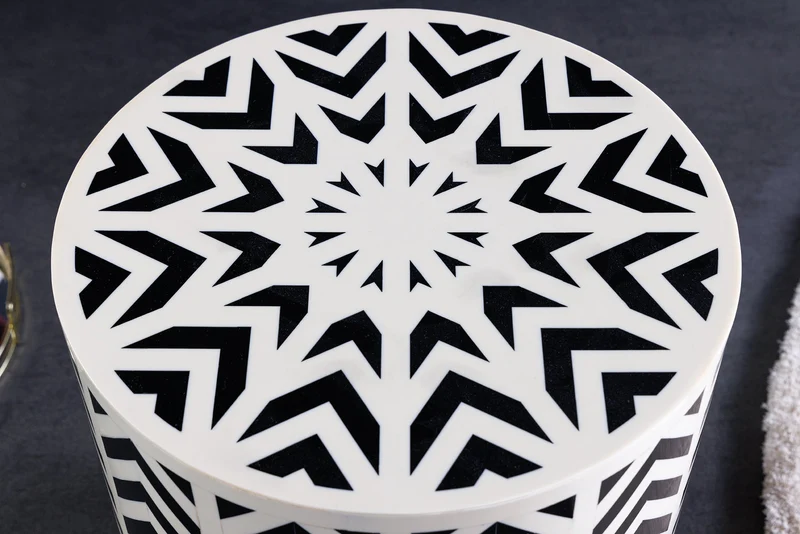 Table d’appoint ronde HARMONY NATURE 45cm blanc noir mosaïque artisanale
