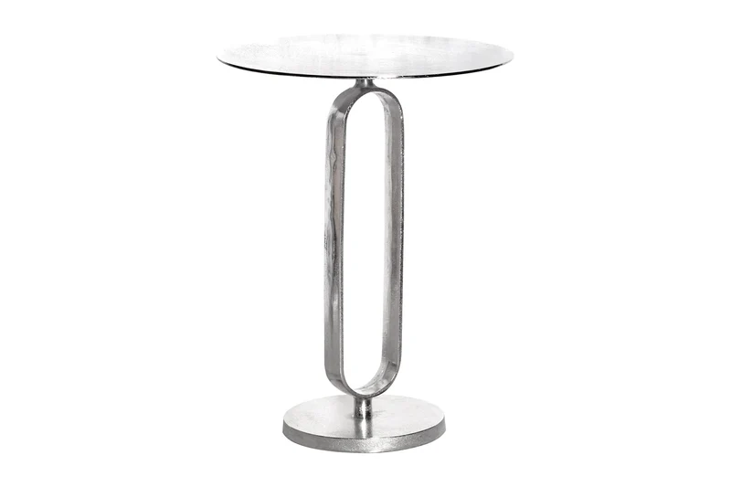 Table d’appoint ronde ELEGANCE 60cm métal argenté aluminium fait main