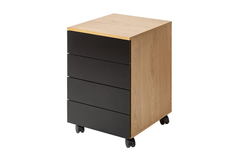 Conteneur roulant moderne STUDIO 40cm aspect chêne noir 4 tiroirs