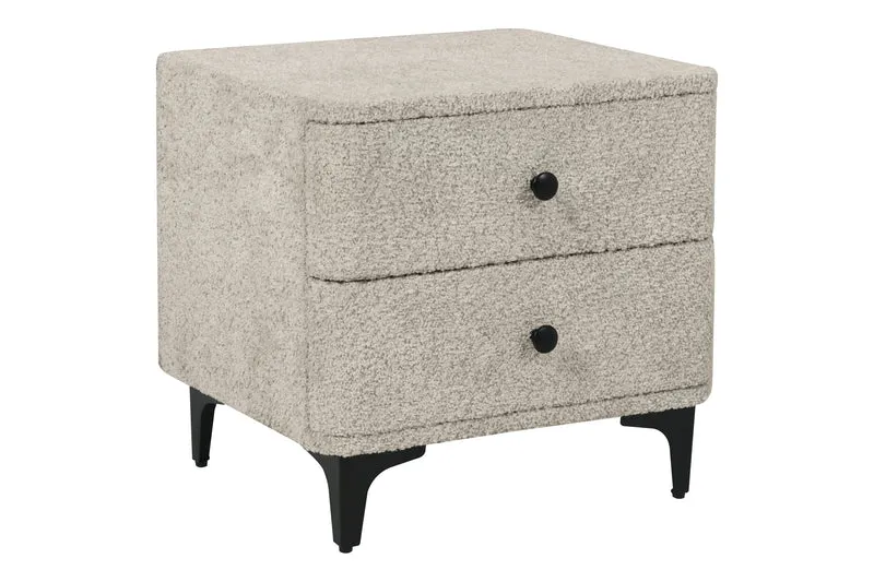 Table de chevet moderne ART DECO 45cm Bouclé grège avec tiroirs en métal noir