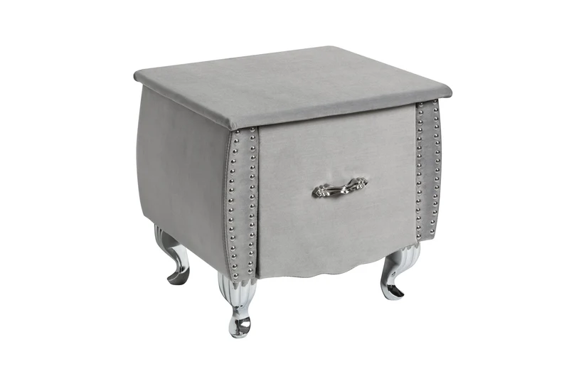 Table de chevet élégante EXTRAVAGANCIA 50cm commode de nuit en velours gris argenté avec tiroir