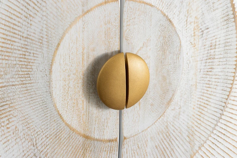 Buffet haut massif GOLDEN SUNSET 120cm en bois de manguier doré blanc avec sculptures 3D