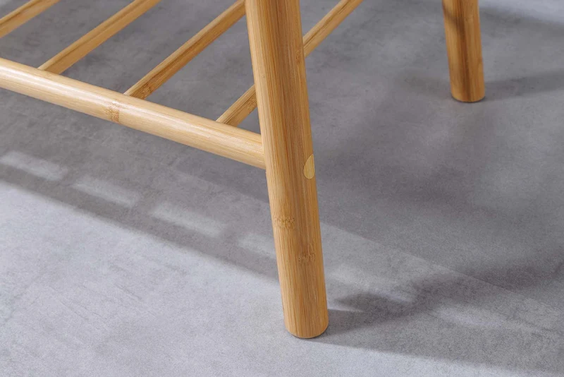 Banc à chaussures élégant ZEN-BO Banc étagère en bambou gris naturel 90 cm avec espace de rangement