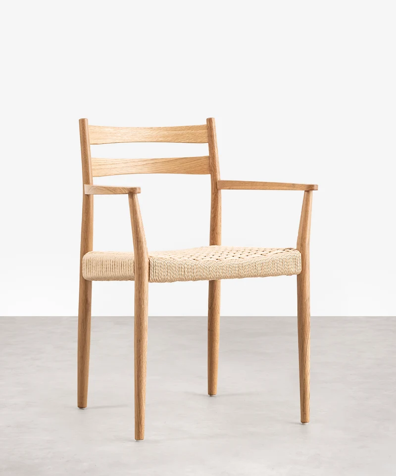 Silla de Comedor en Madera y Cuerda Trenzada con Reposabrazos Nona Arms