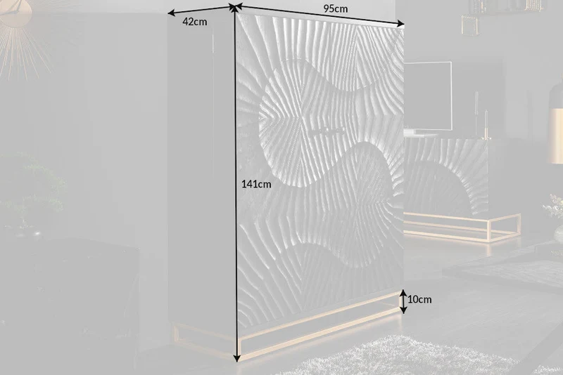 Meuble bar massif SCORPION 141cm en manguier noir avec sculptures 3D