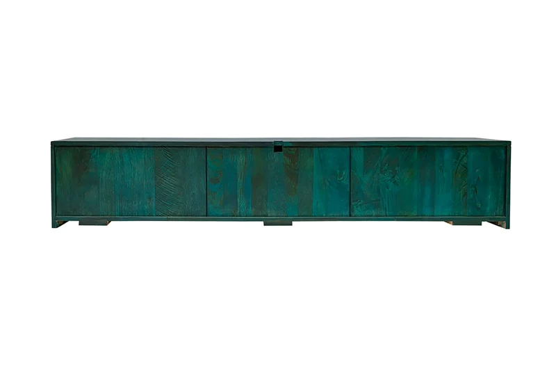 Meuble TV massif SCORPION 160cm meuble bas suspendu en manguier turquoise