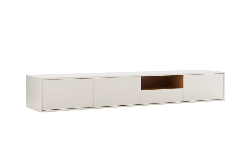TV-Board suspendu LOFT 200 cm blanc naturel sept compartiments avec tiroir