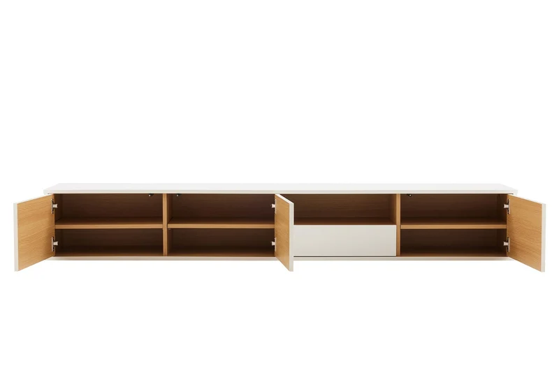 TV-Board suspendu LOFT 200 cm blanc naturel sept compartiments avec tiroir