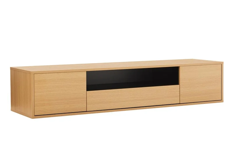 TV-Board suspendu LOFT 150cm naturel noir cinq compartiments avec tiroir