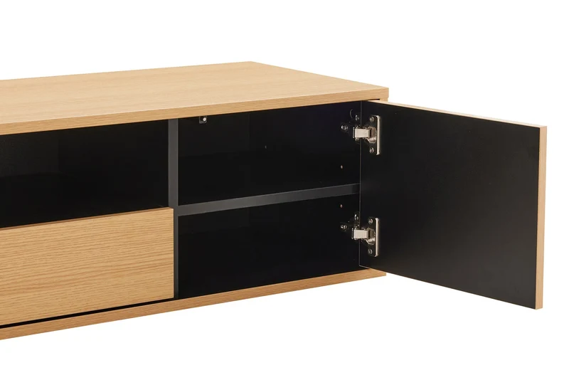 TV-Board suspendu LOFT 150cm naturel noir cinq compartiments avec tiroir