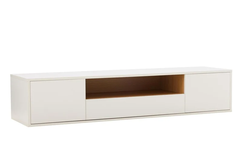 Meuble TV suspendu LOFT 150cm blanc naturel cinq compartiments avec tiroir (réf. 47813)