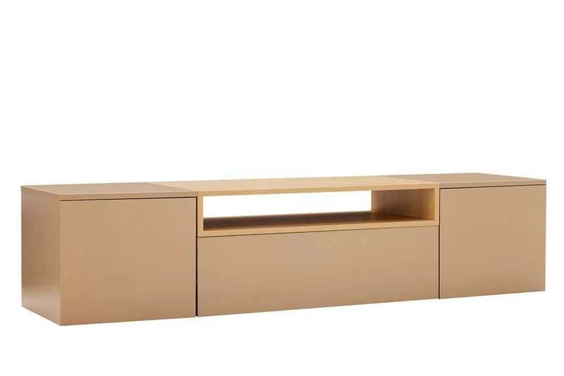 TV-Board LOFT 160cm naturel gris beige greige trois compartiments avec tiroir