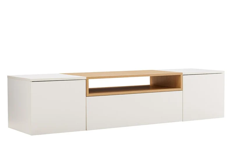 TV-Board suspendu LOFT 160 cm blanc naturel trois compartiments avec tiroir