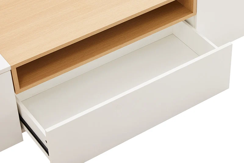 TV-Board suspendu LOFT 160 cm blanc naturel trois compartiments avec tiroir