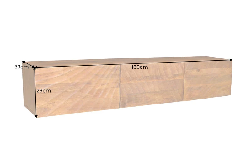 Banc TV en bois massif SCORPION 160cm meuble bas mural en manguier marron