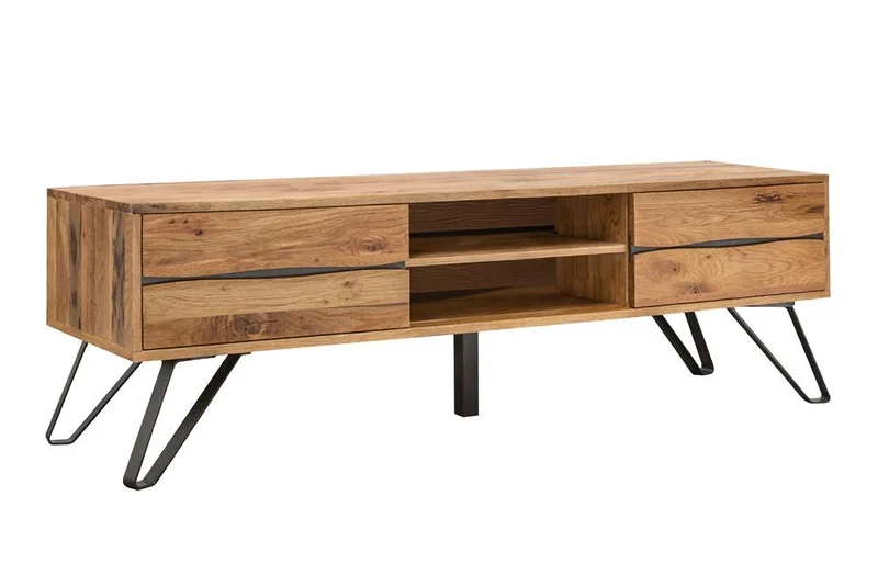 Meuble TV massif LIVING EDGE 160cm chêne sauvage huilé bord d’arbre lowboard