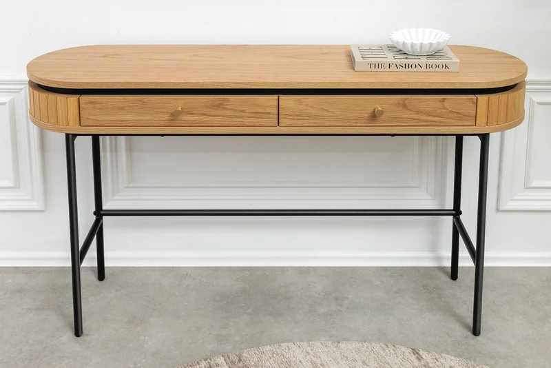 Table console moderne ATELIER 120cm chêne noir naturel avec tiroir