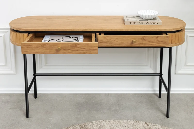 Table console moderne ATELIER 120cm chêne noir naturel avec tiroir