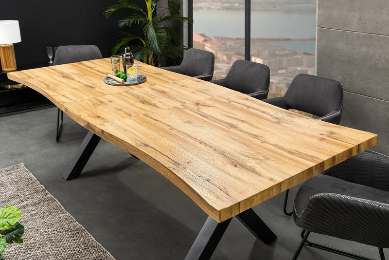Table à manger extensible WILD 160-200 cm design chêne sauvage marron bord d'arbre noir