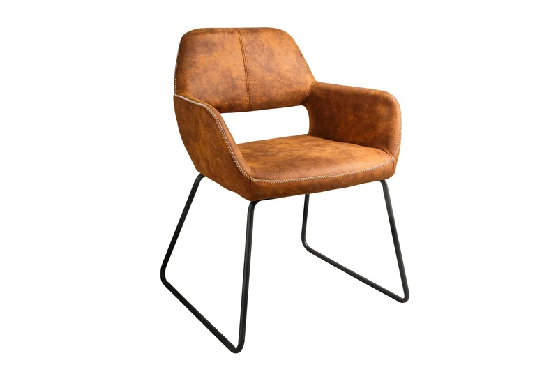 Chaise design MUSTANG en microfibre marron antique avec accoudoirs