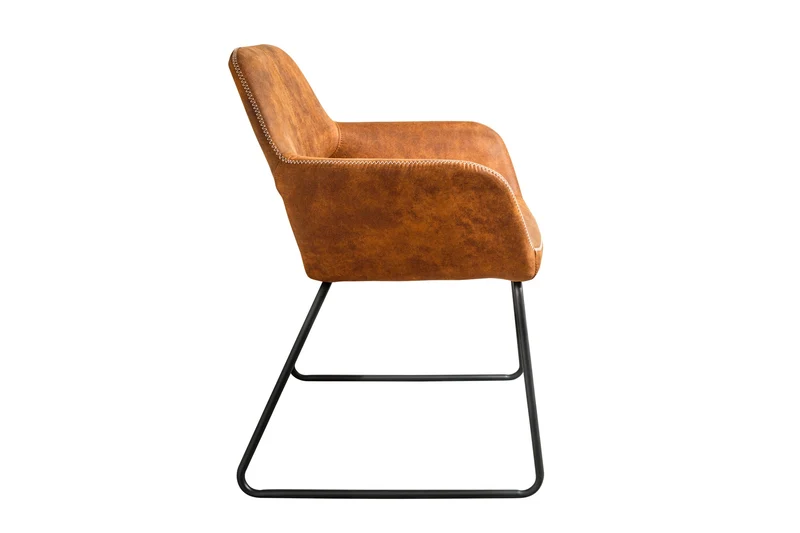 Chaise design MUSTANG en microfibre marron antique avec accoudoirs