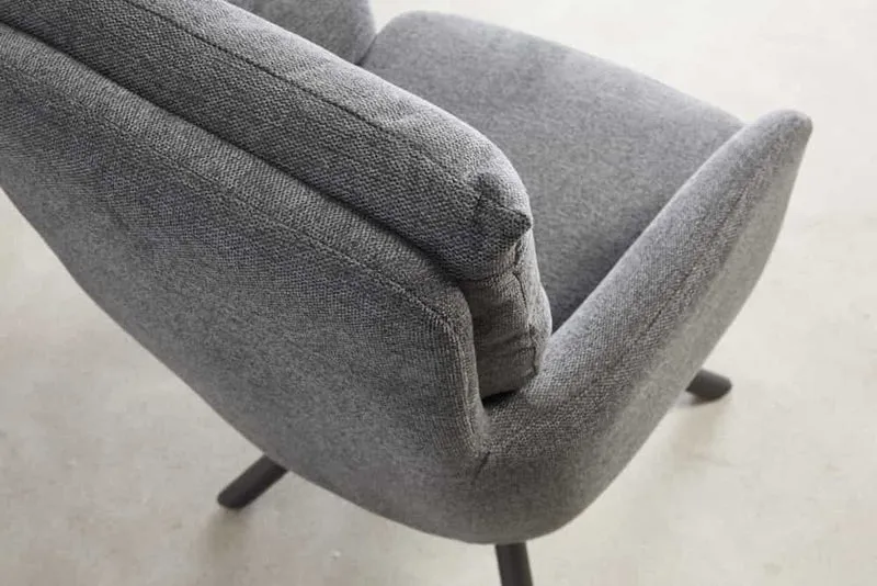 Lot de 2x chaises pivotante rétro BIG GEORGE grise avec accoudoirs et rembourrage à ressorts Bonnell
